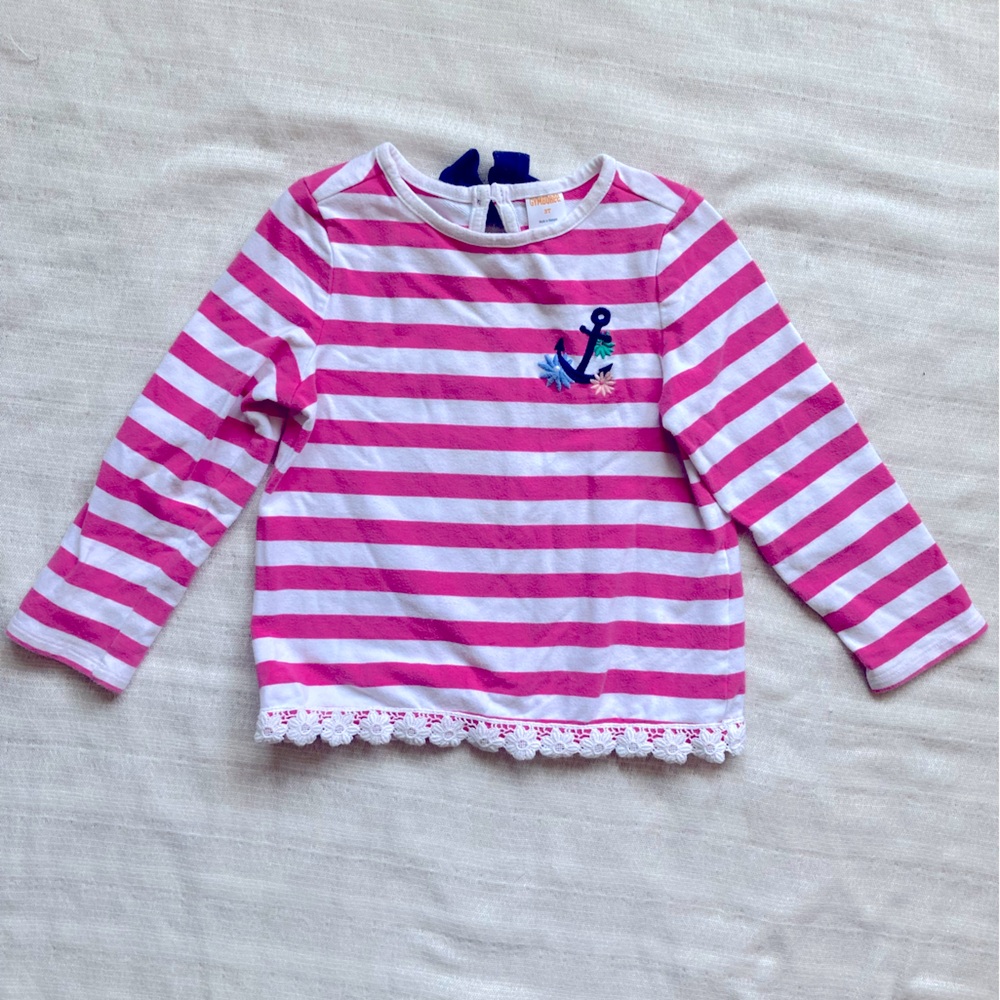 Gymboree Pink Stripe‎ Nautical Anchor Bow Lace Top 3T